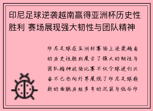 印尼足球逆袭越南赢得亚洲杯历史性胜利 赛场展现强大韧性与团队精神
